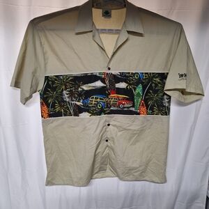 Men's Beige Tropical Print Button Down Shirt